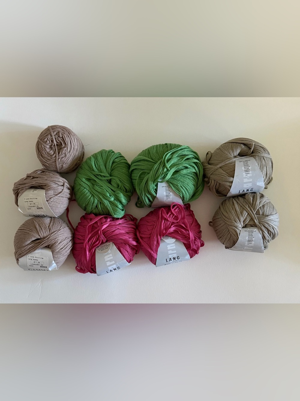 LANG Yarn SOL, Gamma, Micro Bundle in Pink, Green, Taupe 9 Skeins